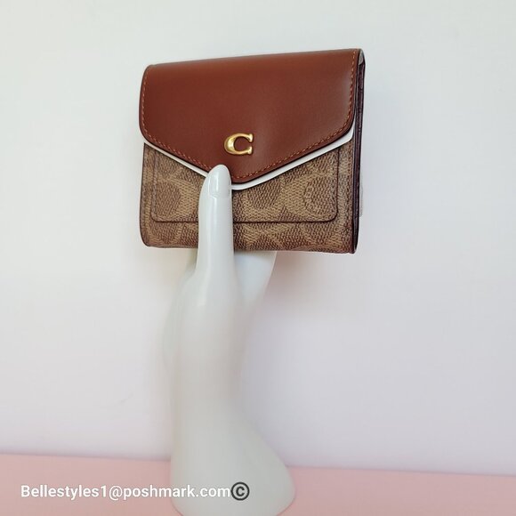 COACH Wyn Small Wallet In Colorblocked Signature Canvas & Leather-Tan Rust - Picture 3 of 16